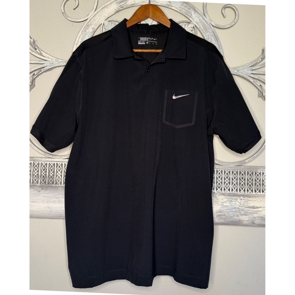 Nike‎ Golf Mens XL Black Dri-FIT Standard Fit Short Sleeve Pocket Polo Shirt EUC